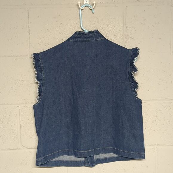 Denim Ruffle Trim Sleeveless Vest Small NWOT – Cottagecore, Western, Prairiecore - Picture 4 of 4